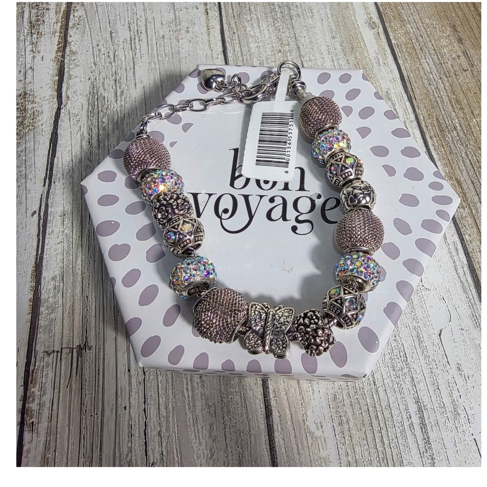 Bon Voyage Silver Tone Butterfly Crystal Charm Bracelet BCB191WT NIB - Picture 6 of 8